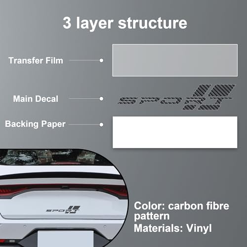 Image of Zhizhong Car Sport Decal,16 Inch Vinyl Sticker Fit for All Cars Side (2 Pcs Carbon Fiber)