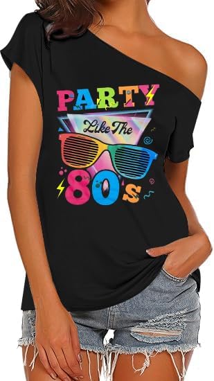 Miniatura 4 de Traje de los años 80 para mujer, camisetas de fiesta temática retro de los años 80, trajes de discoteca vintage de los años 80, camisetas de neón