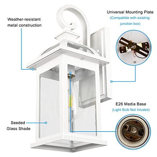 Image of Darkaway Outdoor Lights Fixtures Wall Mount, Outdoor Wall Sconce with Seeded Glass Waterproof Outside Exterior Lights Fixture for House, Front Porch, Patio (2 Pack, White)