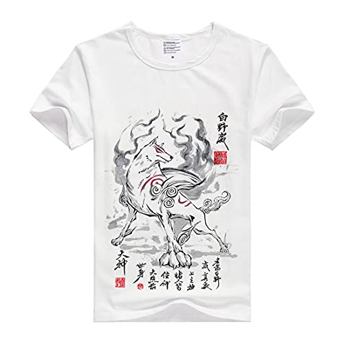 GOLD XIONG PADISHAH Okami Shirt Shiranui Shirt Fashion Tees Short Sleeve Modal Shirt Anime Shirts Summer Anime T-Shirt Athletic Shirt Modal Tee Shirt Top (White,XL)