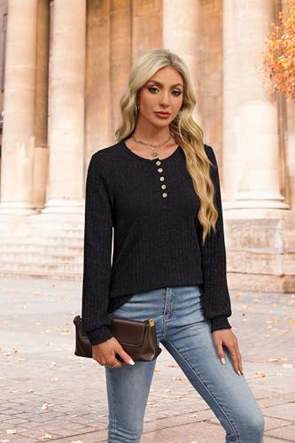 Xieerduo Black Sweaters For Women Long Sleeve Henley Shirts Tunic Tops To Wear With Leggings Crew Neck Winter Clothes Black S thumb #1