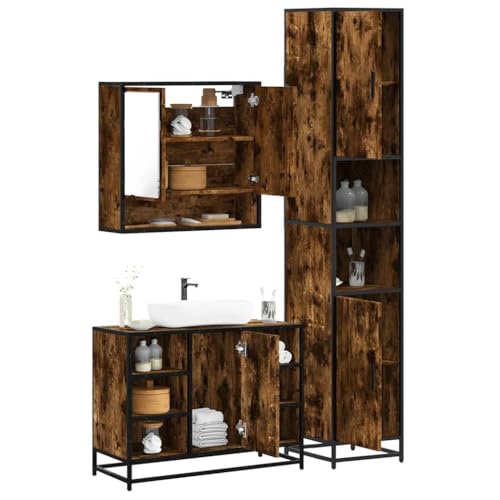 Muebles de baño de madera contrachapada marrón con juego de 3 piezas 3