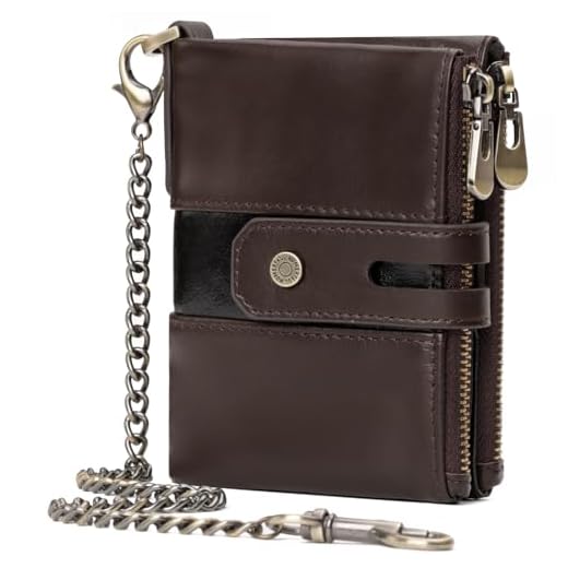 gzcz Carteiras masculinas com corrente de couro legítimo, carteira dupla para homens, bloqueio de RFID, bolsa masculina com cartão de crédito, BP901-Café com preto, Moderno