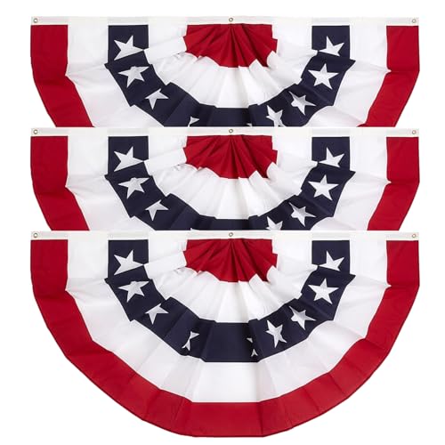 1.5x3 Ft 4th of July Decorations 250 anniversary flag Bunting Flags outdoor- Half Fan Banner Pleated Patriotic USA Flags 3-Pack