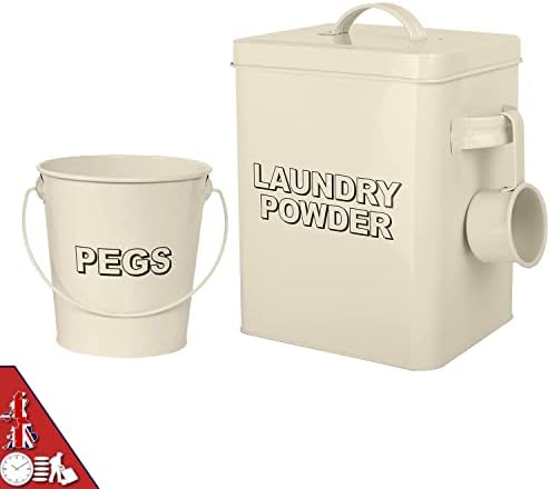 Denny International® Vintage Retro Laundry Powder Container Washing Tin Tablet Storage Box and Peg Can