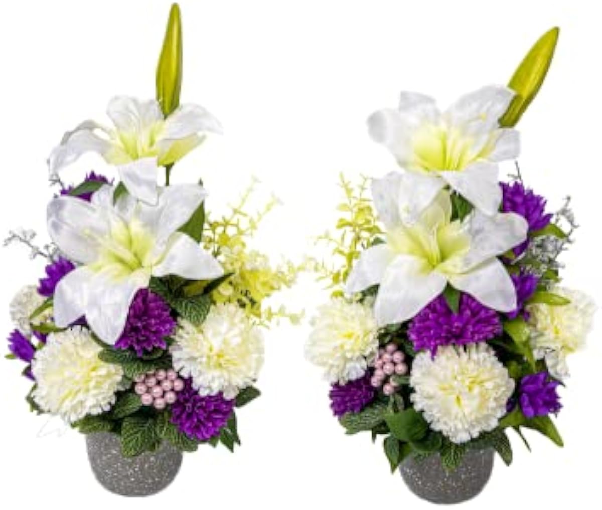 在庫処分セール ユリ カーネーション リンドウ アレンジ造花 2個 花瓶付き 造花 仏花 仏壇用 祭壇用 インテリア 尾崎 お供え お悔み 命日 H1 008 造花 オンライン通販 インターネットで買う Www Littleshopp Com