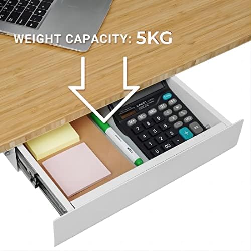 FLEXISPOT S07LW Under Desk Drawer with tray, storage organizer 38x22x5 cm, safety sliding drawers (White)