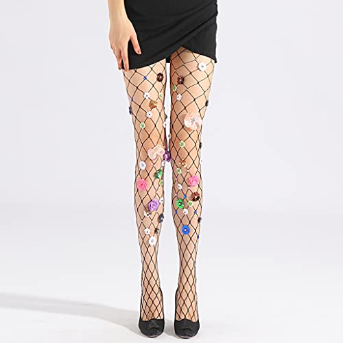 Women Sequins Flower Mesh Tights Fishnet Pantyhose for Stockings2