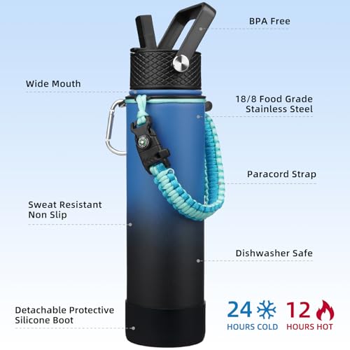 Image of BJPKPK 27oz Insulated Water Bottle with 3 Lids, Straw Lid & Handle