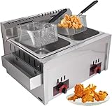 Freidora comercial de gas GLP de doble tanque, diseño de encimera de acero inoxidable con cestas y tapa, perfecta para cocinas domésticas y restaurantes