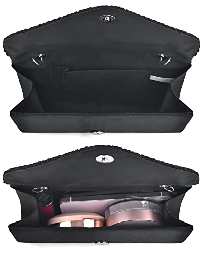 TINDTOP Evening Clutch Purses for Women Handbags for Formal Wedding Party Cocktail Prom Crossbody Shoulder Envelope Bag (A-Black)