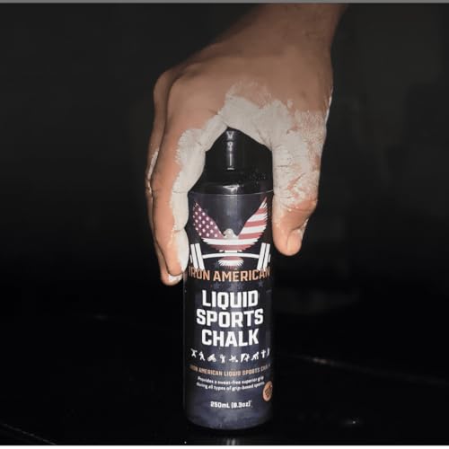 IRON AMERICAN Liquid Chalk - No-Mess Long-Lasting Grip Chalk for Weightlifting, Gymnastics, Rock Climbing, and Fitness Training - 250ml Bottle - Advanced Hand Chalk for Gym
