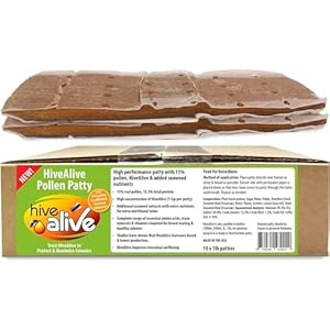 Pollen Patties for Honey Bees – 2lb (2x1lb) Natural Bee Food with 15% Real USA Pollen, Full Dose of Hive Alive Concentrate, Seaweed Micronutrients, and Amino Acids to Improve Colony Health, Brood