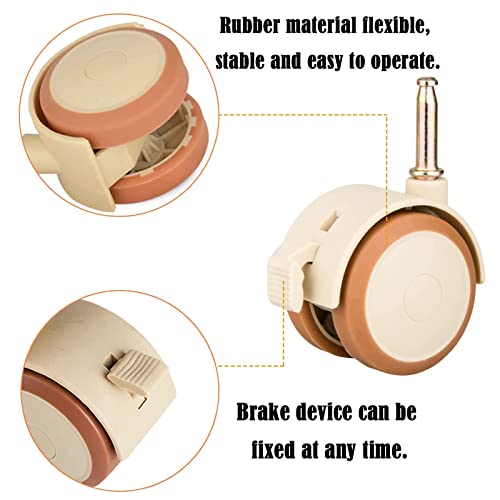 Exsbtay 4 Stück Lenkrollen für Kinderbetten, Räder mit Bremse Kinderbetten, Doppelrollen Kein Geräusch, für Kleine Sofas, Wiegen, Kinderwagen, Kinderwagen, Stühle, Arbeitstische, Spielzeugregale