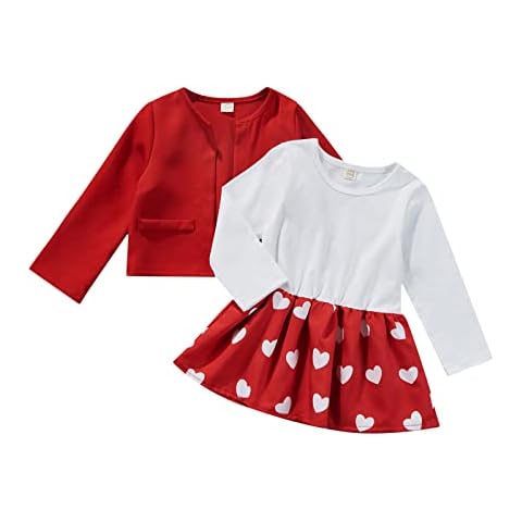 Cutebbclo Kids Baby Girl Fall Winter Clothes Long Sleeve Shirt Dress Red Toddler Girl Red Dress with Jacket Coat Tops 2Pcs Valentine's Day Dress Outfits 6 Months-5 Years (Red,3-4T) Cover
