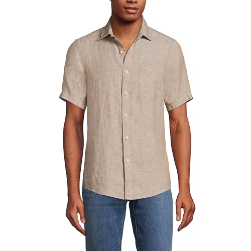 Lands' End Mens Traditional Fit Short Sleeve Linen Shirt Rich Camel Regular X-Large