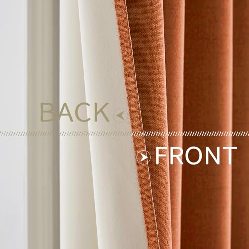 Image of MIULEE Linen Curtains for Bedroom 100% Blackout Thermal Insulated Orange Grommet Room Darkening Curtains & Drapes Fall Decor for Living Room 52 x 90 Inch (2 Panels)