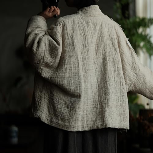 NFYM Women Cotton Linen Quilted Jacket Hand Embroidered Applique Flower Open Front Kimono Coat2