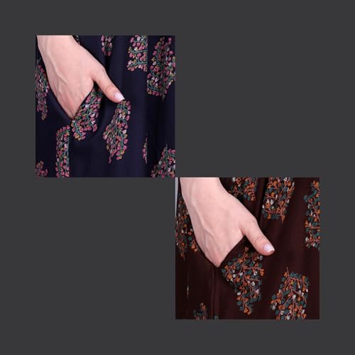 Image of Women's Alpine Botanical Leaves Print Maxi Nightgown with Pocket