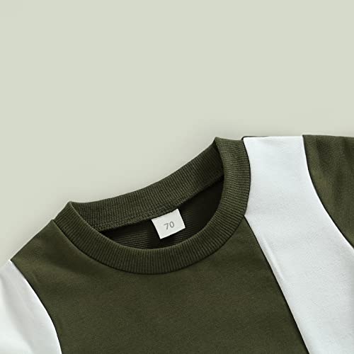 Toddler Baby Boy Summer Clothes Short Sleeve Contrast Color T Shirt Top With Pocket Shorts Newborn 2Pcs Outfits Set (Green, 6-12 Months) #TOP3