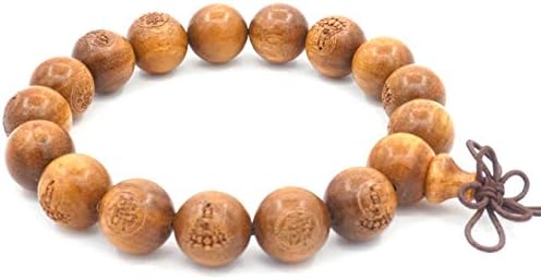 Thajaling Sandalwood Zen Mala Bracelet Buddhist Carved Kwan-yin 12 MM Prayer Beads Wrist Bracelet