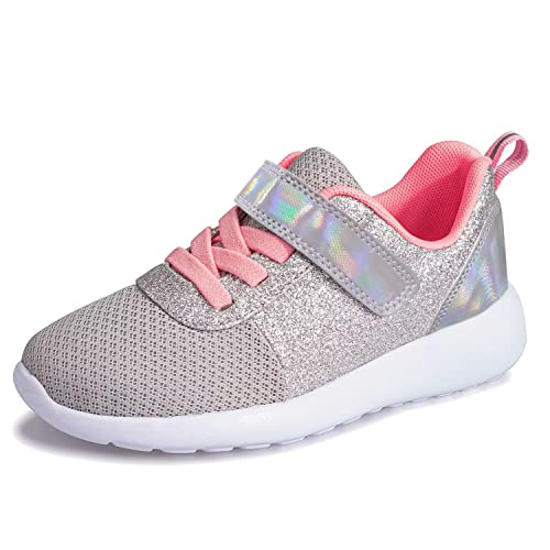 Mädchen Schuhe Kinder Turnschuhe Glitzer Sportschuhe Hallenschuhe Sneakers Klettverschluss Tennisschuhe Straßenlaufschuhe Basketballschuhe Runningschuhe Outdoor Fitnessschuhe,EU34,Grau Cover