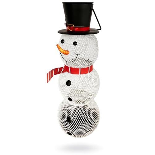 Backyard Expressions Metal Snowman Bird Feeder with Solar Light – Hanging Mesh Bird Feeder for Outside, Winter Garden Décor, Rust-Resistant Christmas Bird Feeder for Cardinals, Finches & Songbirds