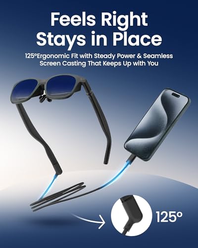 AR Smart Glasses USB-C Charging Data & Power Supply Cable, 1.2M / 3.9FT – Compatible with XREAL Air/One, VITURE Pro XR, and More; 125° Ergonomic 18-Core, 20Gbps USB 3.2 Gen2, Ultra-Slim 2.6mm