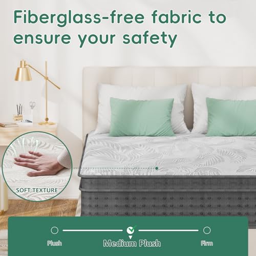 Image of Twin Size 14 Inch Hybrid Mattress, Colchones Twin 14 In Made in USA | Motion Isolation & Pressure Relief, Fiberglass Free, Mattress in a Box, CertiPUR-US Certified Twin Hybrid Mattress 14+ Inch