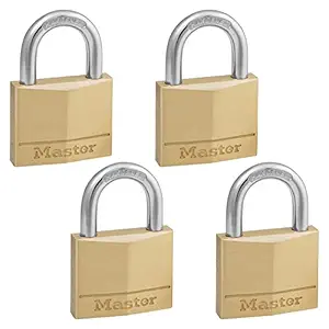 Master Lock Padlock, Solid Brass Lock, 1-9/16 in. Wide, 140Q (Pack of 4-Keyed Alike)