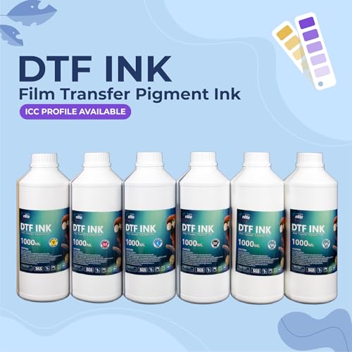 Image of Enlite Premium DTF Ink 1000ML Value Pack, Water-Base Digital Inkjet Ink Refill for Direct to Film Printers with Printhead L1800 L805 R1390 4720 I3200 XP600 DX7 DX5 5113, 6-Pack(2W-1BK-1C-1M-1Y)