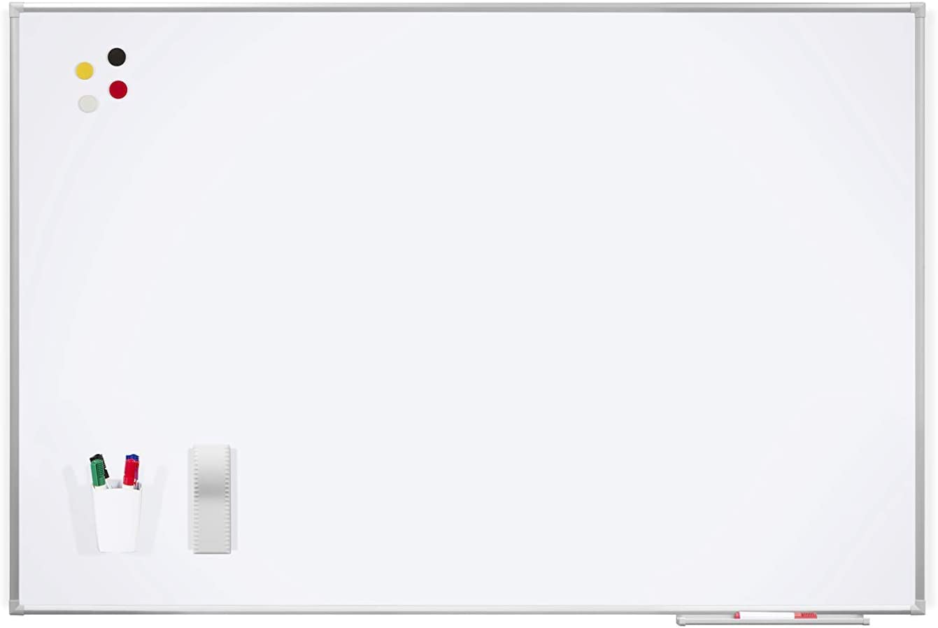 Pizarra Blanca Magnética 100 x 200 con Marco de Aluminio | Pizarra de Pared Fácil de Borrar | Lacada con Marco de Aluminio Anodizado | Para Escritura con Rotuladores. FABRICADA EN ESPAÑA.