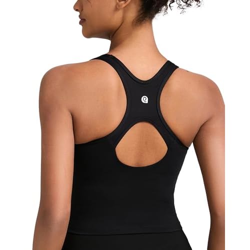 RUNNING GIRL Square Neck Longline Sports Bra- Workout Crop Tops with Built in Bra Camisole Tops for Women