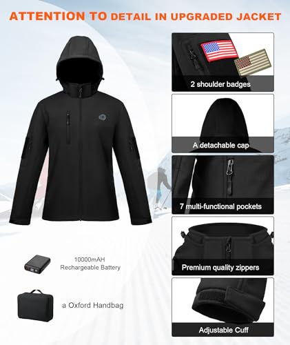 Women's Heated Jacket with Battery Pack,Waterproof Windbreaker Detachable Hooded Electric Heating Jacket Heated Coat4