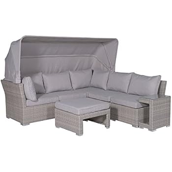 Amazon De Garden Impressions Lounge Set Kuba Poly Rattan Gruppe Mit Sonnendach Sitzgruppe Strandkorbflair Kunsttoff Shadow Grau 226x221x158 Cm 06498so