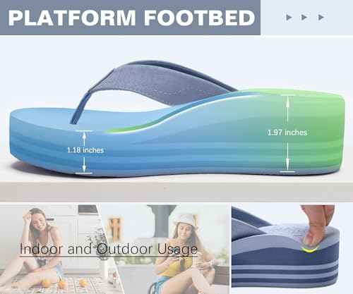 Image of ONCAI Women's Platform Wedge Flip Flops Trendy Dressy Womans Summer Flatform Chunky Heel Sandals with Comfortable Walking Outdoor Rubber Soles (US Size 5-11)