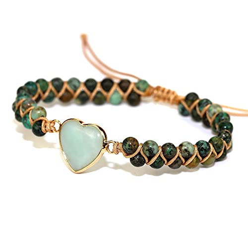 Image of Women Boho Wrap Bracelet,Handmade Natural Stone Crystal Emperor Beads Heart Bracelet, Fashion Bohemian Jewelry Gift for Women