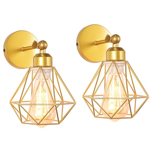 TOKIUS 2 Piezas Apliques de Pared Vintage Diseño de Jaula de Hierro Ø 16cm Negro Industrial Lámpara Pared Interior...