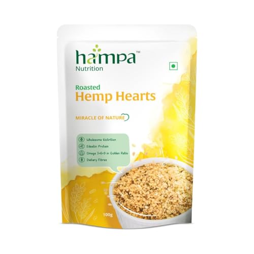Image of Hampa Roasted Hemp Hearts 100g | Plain roasted | Dietary Fibres | Shelled Hemp Seeds for Eating | Healthy Snack | 35g Plant Protein | 38g Good Fats-Omega 3,6,9 | Wholesome Nutrition | Eat Raw
