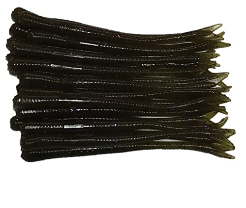 Softy Lure 20 Pcs 4-1/2' Drop Shot Finesse Worms (Scent, Floats), Soft Plastic, Bass Fishing Worms (Green Pumpkin with Purple Flakes)