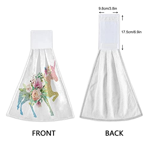 Kocoart Unique Unicorn Kitchen Towels Colorful Flowers Floral Bathroom Hand Towel Hanging Tie Towel With Loop 2Pcs Soft Absorbent Dish Cloth Fingertip Towel For Oven Stove Handle Tabletop #TOP2