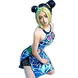 hsiu Anime JOJO Bizarre Adventure Cosplay Cujoh Jolyne cosplay wig Dark blue cyan mixed color braid short hair+free wig cap