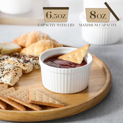 Malacasa RAMEKIN-DISH-003-LID Ramekins With Lids 8 Oz - Set Of 6, White Porcelain Creme Brulee Souffle Ramekins thumb #4
