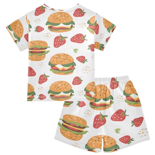 ALAZA Strawberry Hamburger White Pajamas Short Sleeve 2 Piece Sleepwear Top and Bottom Pajama Set Unisex2