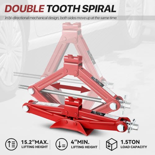 D SOLUTIONS Scissor Lift Jack Universal for Car Truck, 1.5 Ton (3306Lbs) Capacity, 360 Degree Rotating, Lifting Range Min 4\" Max 15.2\", Ratchet Wrench Included - Thumbnail 3