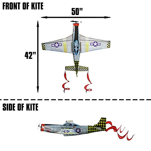 X-Kites Windnsun Super Size 3D Nylon Kite, Aircraft P-51 Mustang, 50 Inches Wide #TOP2