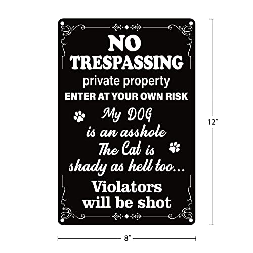 Waahome Funny No Trespassing Sign Private Property 7.8''X11.8'' Humorous Beware Of Dog Cat Sign Enter At Your Own Risk Safety & Privacy Warning Sign For House Home Yard Door #TOP4