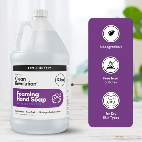Image of Clean Revolution Foaming Hand Soap Refill with Real Essential Oils, Moisturizing Sulfate-Free Hand Soap, Ready-to-Use Foam Soap Refill for Kitchen & Bathroom (Natural Lavender, 128oz)