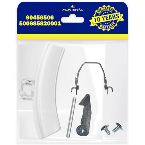 Maniglia per oblò lavatrice con codice originale 90458506, 500685820001 per Candy, per Iberna, per Kelvinator, per Philco, per Rosieres, per Zerowatt.Dimensioni: distanza tra i fori di fissaggio 14,9 mm, larghezza 42,8 mm.