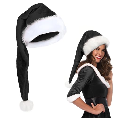 Epokus Lang Weihnachtsmütze Schwarz,Erwachsene Nikolausmütze,Plüsch...